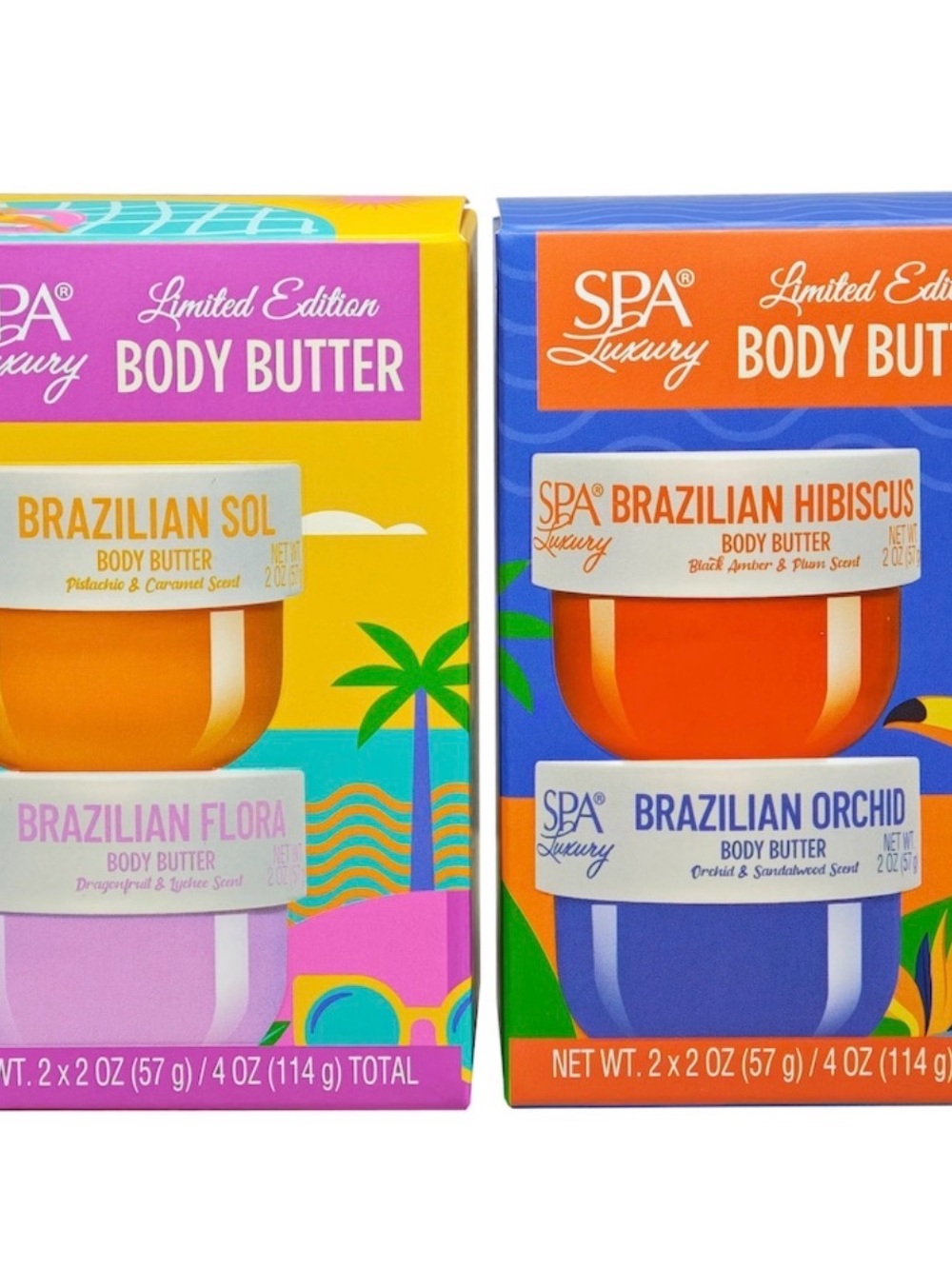 Spa Luxury Brazilian Orchid, Sol, Flora Hibiscus Body Butter 2 oz each.